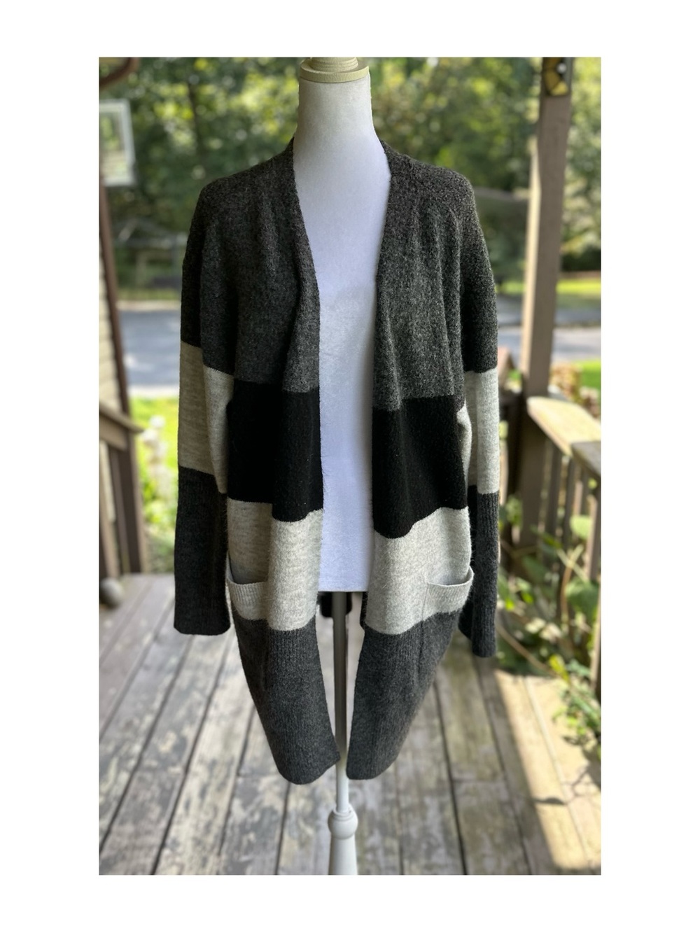 Modern Canvas Cozy Open-Front Striped Cardigan Sweater Size XXL